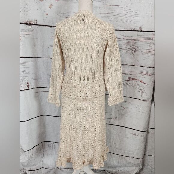 Vintage Hand Loomed Irish Linen Sweater and Skirt Set Size Medium - Picture 3 of 6